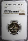 Sudan PROOF AH1388 1968 5 Ghirsh NGC PF67 Mintage-5,251 KM# 34.2 (031)