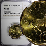 Tanzania Nickel-Brass 1984 10 Senti Zebra NGC MS66 TOP GRADED BY NGC KM# 11 (34)