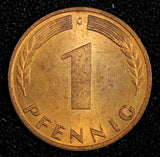 Germany - Federal Republic 1950 G 1 Pfennig GEM BU RED KM# 105 (27 277)