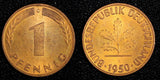 Germany - Federal Republic 1950 G 1 Pfennig GEM BU RED KM# 105 (27 277)