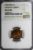 Peru Bronze 1944 1 Centavo NGC MS65 RB RED TOP GRADED BY NGC KM# 211a (057)