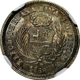 Peru Silver 1/2 Real  1858 MB LIMA  NGC MS64 Nice Toning  KM# 177 (015)