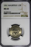 Mauritius George VI 1951 1/2 Rupee NGC MS65 1 GRADED HIGHEST KM# 28 (047)