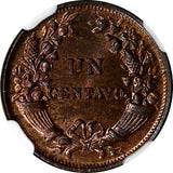 Peru 1939 1 Centavo NGC MS64 RB STRAIGHT TOP GRADED NGC Thick planchet KM# 208.2