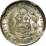 Peru Silver 1906 JF 1 Dinero NGC MS64 Mintage-826,000 Seated Liberty KM#204.2(9)