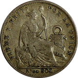 Peru Silver 1903 JF 1/5 Sol Mintage-702,000 Shifted "3" in Date KM#205.2 (13634)