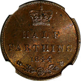 Great Britain Victoria 1844 1/2 Farthing NGC MS63 BN  Brown Toning KM# 738