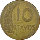 Peru Brass 1942 S 10 Centavos San Francisco mint KM# 214a.2 (21 556)