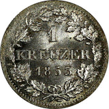 German BAVARIA Ludwig I Silver 1853 1 Kreuzer Unc Condition  KM# 799 (18 539)