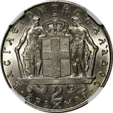 GREECE Constantine II Copper-Nickel 1966 2 Drachmai NGC MS64 KM# 90 (039)