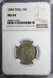 Peru Provisional Coinage Copper-Nickel 1880 10 Centavos NGC MS64 KM# 198