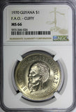 Guyana 1970 $1.00 Dollar FAO -CUFFY NGC MS66 GEM BU  KM# 36 (026)