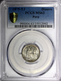 PERU Silver 1875 YJ 1 Dinero PCGS MS63 NICE COIN KM# 190 (992)