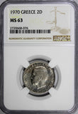 GREECE Constantine II Copper-Nickel 1970 2 Drachmai NGC MS63 KM# 90 (076)