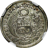 PERU Silver 1886 JM Dinero NGC VF35 "FB" left of shield Reverse RARE TYPE KM#190
