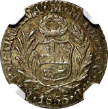 Peru Silver 1855 LIMA MB 1/2 Real NGC MS63 Nice Light Toned KM# 144.7 (004)
