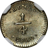 PERU Silver 1830/28 1/4 Real OVERDATE NGC MS64 ONLY 1 GRADED HIGHER KM#143.1/005