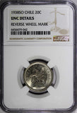 Chile 1938 SO 20 Centavos NGC UNC DETAILS KM# 167.3 (042)