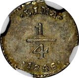 PERU Silver 1846 LIMA 1/4 Real NGC MS62 Light Toned  KM# 143.1 (009)