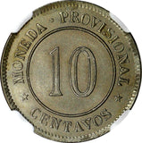 Peru Provisional Coinage Copper-Nickel 1880 10 Centavos NGC MS64 KM# 198