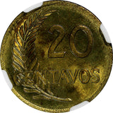 Peru 1960 20 Centavos NGC MS65 Thin Planchet HIGH GRADE KM# 221.2b (045)