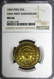 PERU Brass 1965 1 Sol NGC MS66 400th Anniversary of the Lima Mint KM# 240 (079)