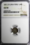 Peru Silver 1851/31 1/4 Real Lima Mint OVERDATE NGC AU58 1 GRADED HIGHER KM143.1