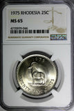RHODESIA ((Zimbabwe) 1975 25 Cents NGC MS65 GEM BU 32.2 mm KM# 16