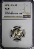 Libya Idris I Copper-Nickel 1952 1 Piastre NGC MS61 1 YEAR TYPE  ARABIC KM# 4(7)