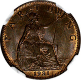 Great Britain George V Bronze 1931 Farthing NGC MS63 BN S-4061 KM# 825
