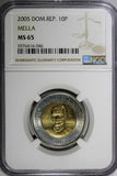 Dominican Republic 2005 10 Pesos General Mella NGC MS65 GEM BU KM# 106 (046)