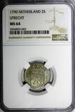 Netherlands UTRECHT Silver 1790 2 Stuivers NGC MS64 TOP GRADED BY NGC KM# 112(3)
