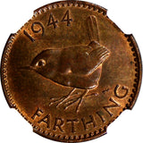Great Britain George VI Bronze 1944 Farthing NGC MS63 RB  KM# 843