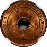 Belgian Congo Copper 1919 1 Centime NGC MS65 RD TOP GRADED BY NGC KM# 15 (036)