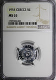 Greece Aluminum 1954 5 Lepta NGC MS65 BU  Proof Like KM# 77