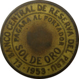 PERU Brass 1953 1 Sol de Oro 33 mm SCARCE KM# 222 (10 909)