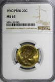 Peru 1960 20 Centavos NGC MS65 Thin Planchet HIGH GRADE KM# 221.2b (045)