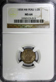 Peru Silver 1/2 Real  1858 MB LIMA  NGC MS64 Nice Toning  KM# 177 (015)