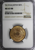 JAPAN Taisho (1912-1926) Bronze Year 3 (1914) 1 Sen NGC MS63 RB NICE BU Y# 35