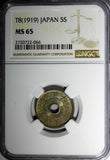 JAPAN Taisho (1912-1926) Copper-Nickel T8 (1919) 5 Sen NGC MS65  Y# 43  (066)