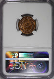 PERU Bronze 1942 1 Centavo "Curved legend " NGC MS64 BN Thin planchet.KM# 211a