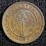Ceylon Victoria Copper 1870 1/4 Cent UNC KM# 90 (23 954)
