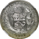 PERU Silver 1929 LIMA GM 1/2 Sol NGC MS62 30mm Mint Luster KM# 216 (006)