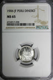 Peru Silver 1906 JF 1 Dinero NGC MS65 Mintage-826,000 Liberty  KM# 204.2 (038)