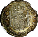 Peru Fernando VII 1818 LIMA JP 2 Reales NGC AU53 NICE RAINBOW TONED KM# 115.1