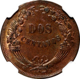 Peru Copper 1944 2 Centavos NGC MS63 RB  Thin Planchet KM# 212.2 (122)