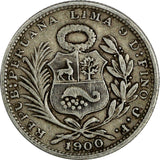 Peru Silver 1900 JF 1/5 Sol "LIBERTAD" KM# 205.2 (19 396)