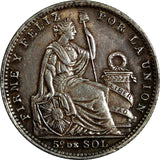 PERU Silver 1916 FG-R 1/5 Sol aUNC Condition Toned KM# 205.2 (13 488)