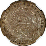 PERU LIMA Silver 1935 AP 1/2 Sol NGC MS63 LAST YEAR TYPE NICE TONING KM#216(124)