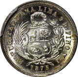 PERU Silver 1875 YJ 1 Dinero PCGS MS63 NICE COIN KM# 190 (992)
